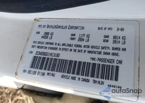 2001 Chrysler 300M from USA, damaged, VIN 2C3HE66G21H513165